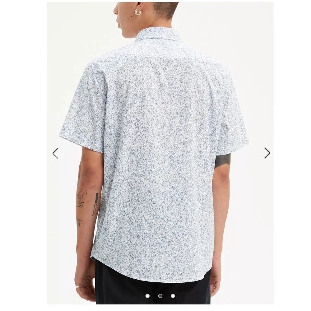 Levis Mens XXL Short Sleeve Classic One Pocket Shirt Blue White Speckled Print‎